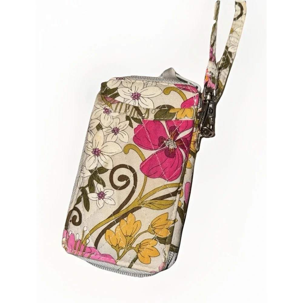 Vera Bradley Floral Pattern Wristlet Pouch Gray,‎ Pink, Green.